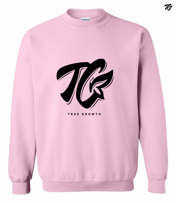 true growth sweater- light pink blk logo